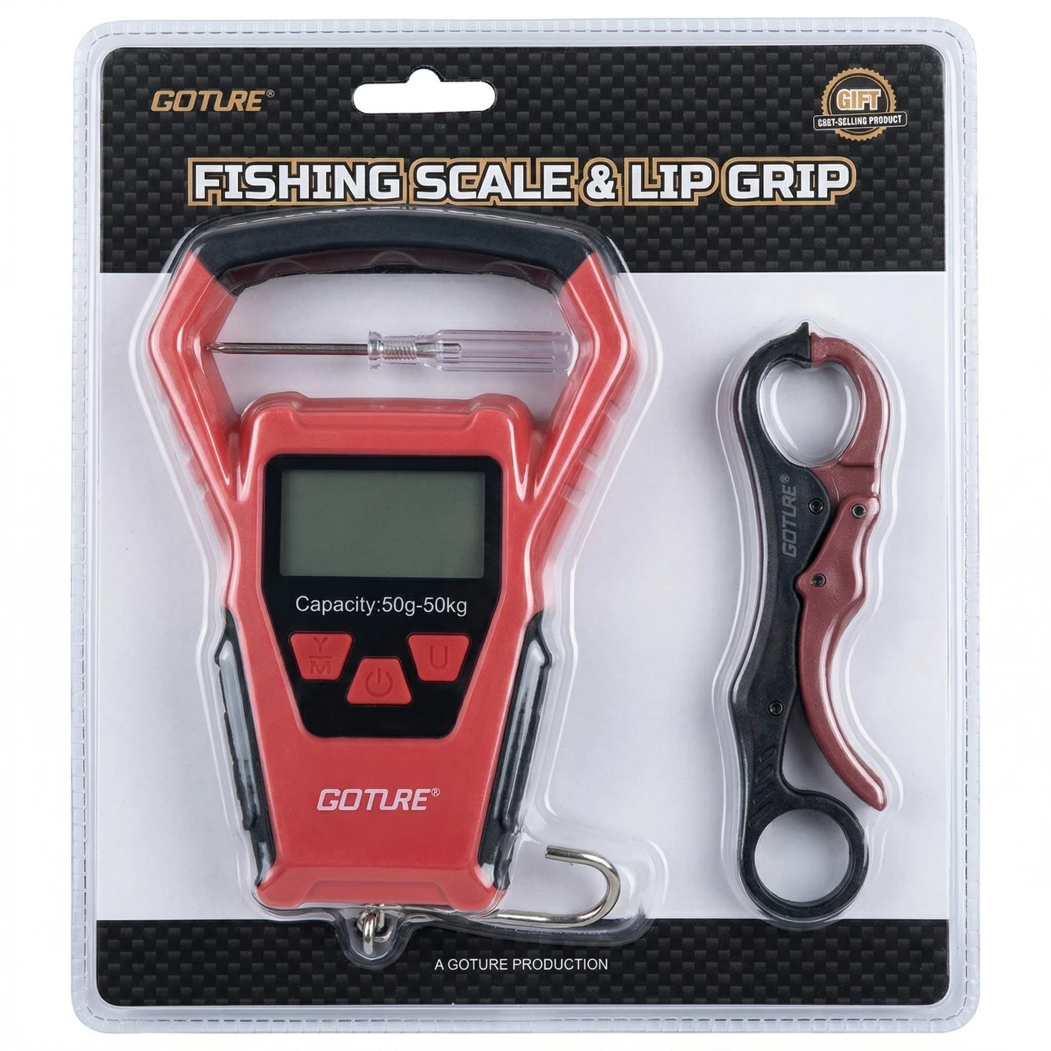 Balance digitale Goture pêche avec pince à lèvres - Accessoire pêche portable étanche écran rétroéclairé