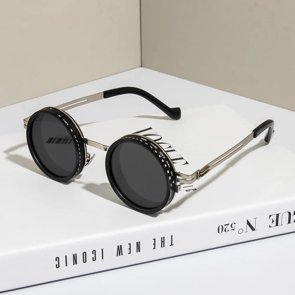Lunettes de soleil rondes polarisées ND9 pêche réglables - Teinte variable outdoor punk rétro