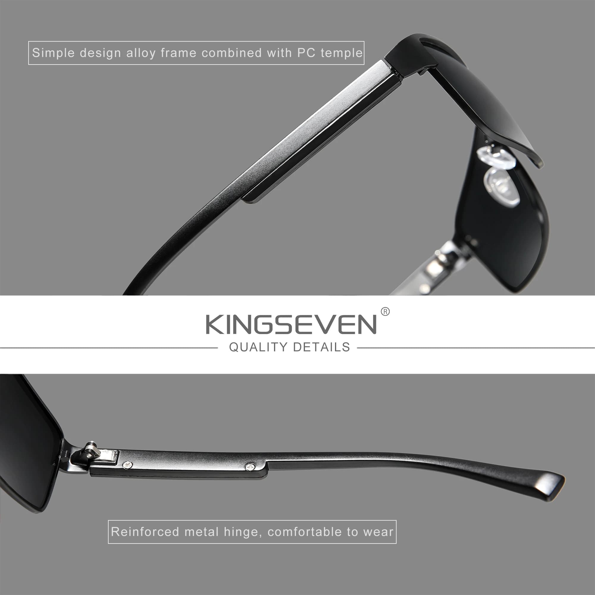 Lunettes de soleil polarisées KINGSEVEN pour pêche homme - UV400 qualité supérieure rectangle confortable