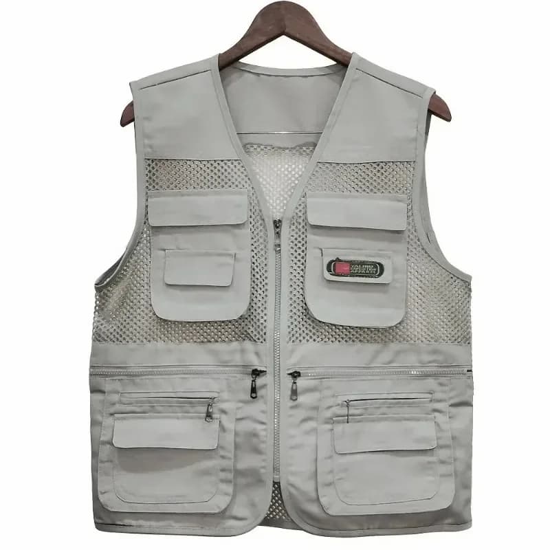 Gilet été léger maille respirant multi-poches pêche voyage camping photo travail pour homme