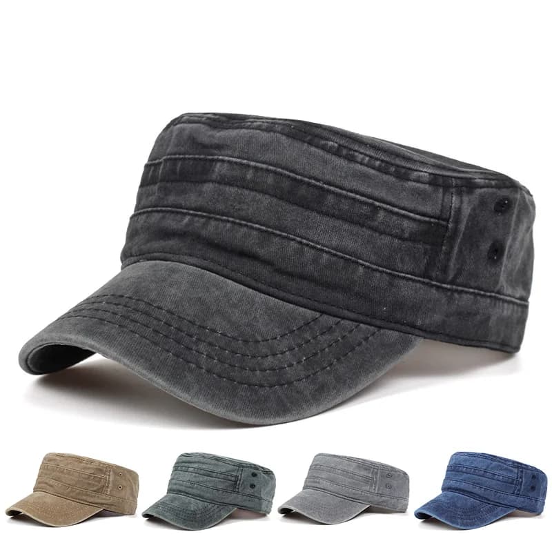 Casquette plate vintage homme ajustable épaisse pour l'hiver - Chapeau militaire chaud pêche