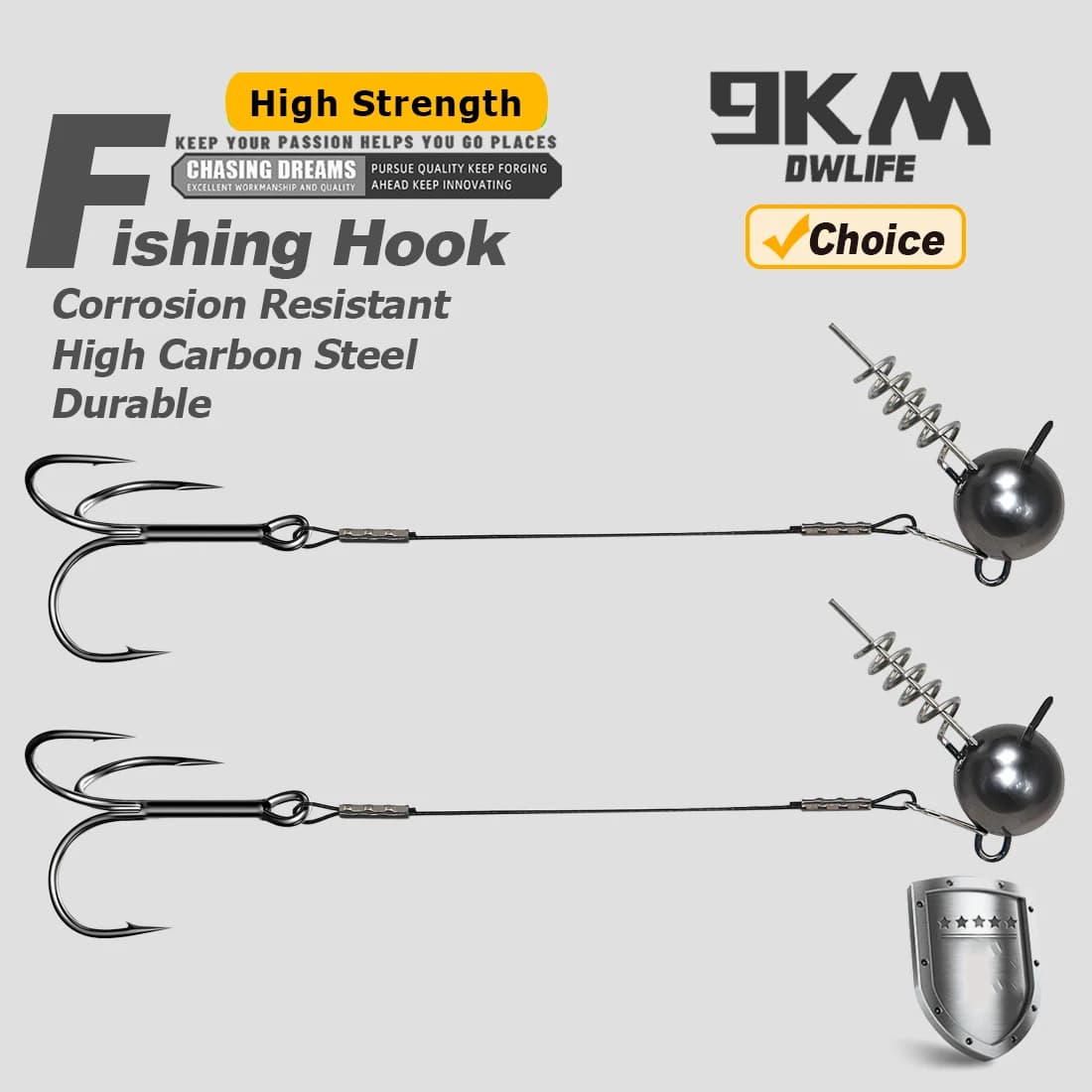 Montage stinger 9KM pour brochet avec tête plombée et hameçon triple - Accessoire pour leurres souples