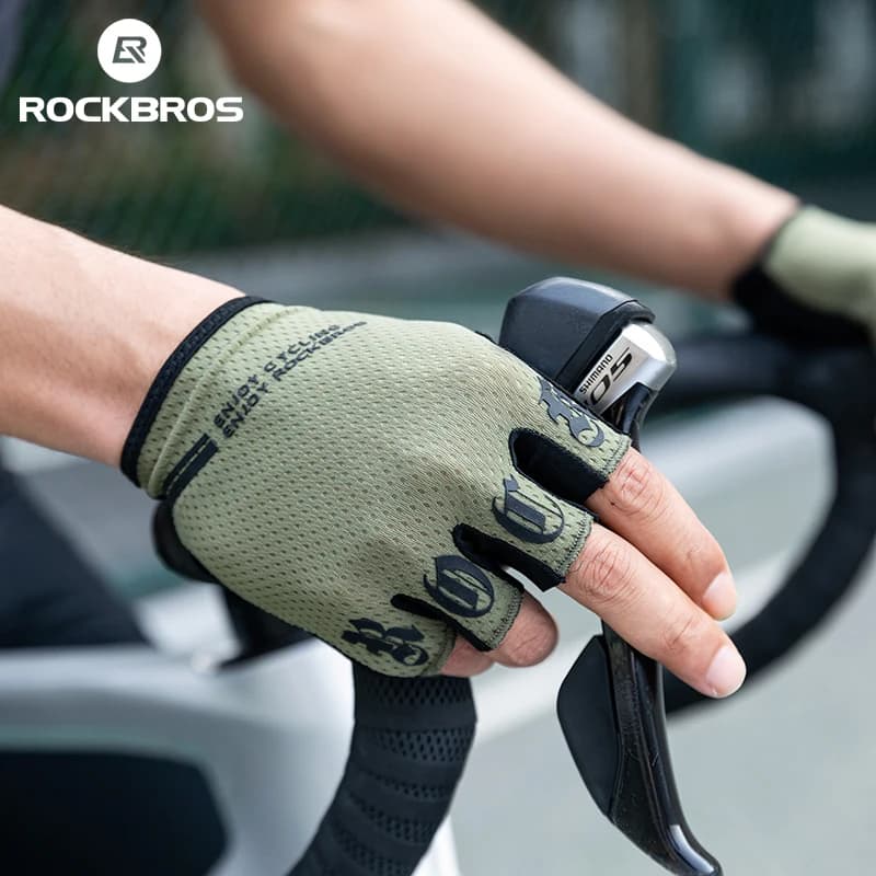 Gants vélo ROCKBROS mi-doigts anti-chocs respirants été élastiques pêche cyclisme court sport
