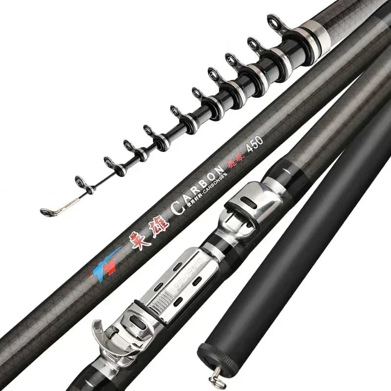 Canne télescopique carbone 2.7m-7.2m ultra légère - Pêche roche, carpe, voyage, mer