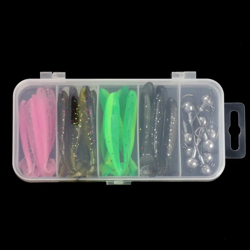 Kit 25 leurres souples Perch Warbler - Appâts vers à queue torsadée avec têtes plombées
