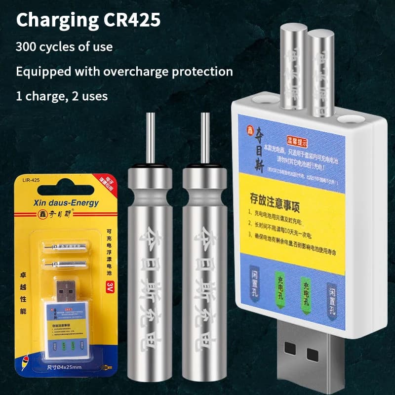 Alarme mordeur rechargeable USB pour pêche - Flotteur avec batterie CR425 et accessoires de charge