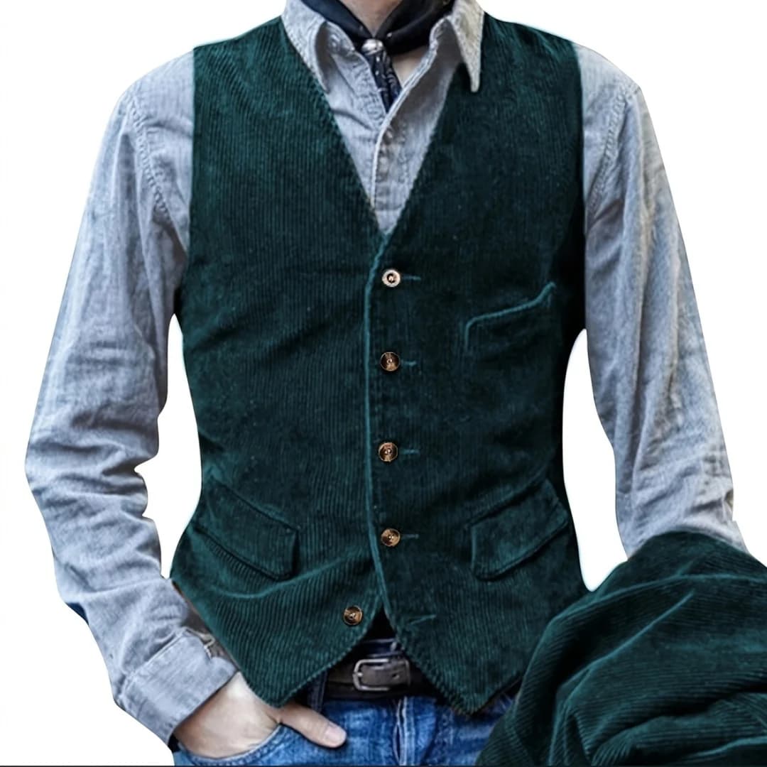 Gilet de pêche en velours côtelé élégant - Veste sans manches V-neck pour printemps et automne