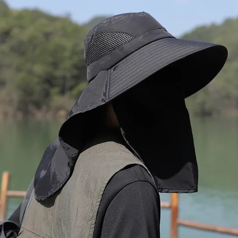 Chapeau de pêche avec protection UV et rabat couvre-nuque pour homme et femme