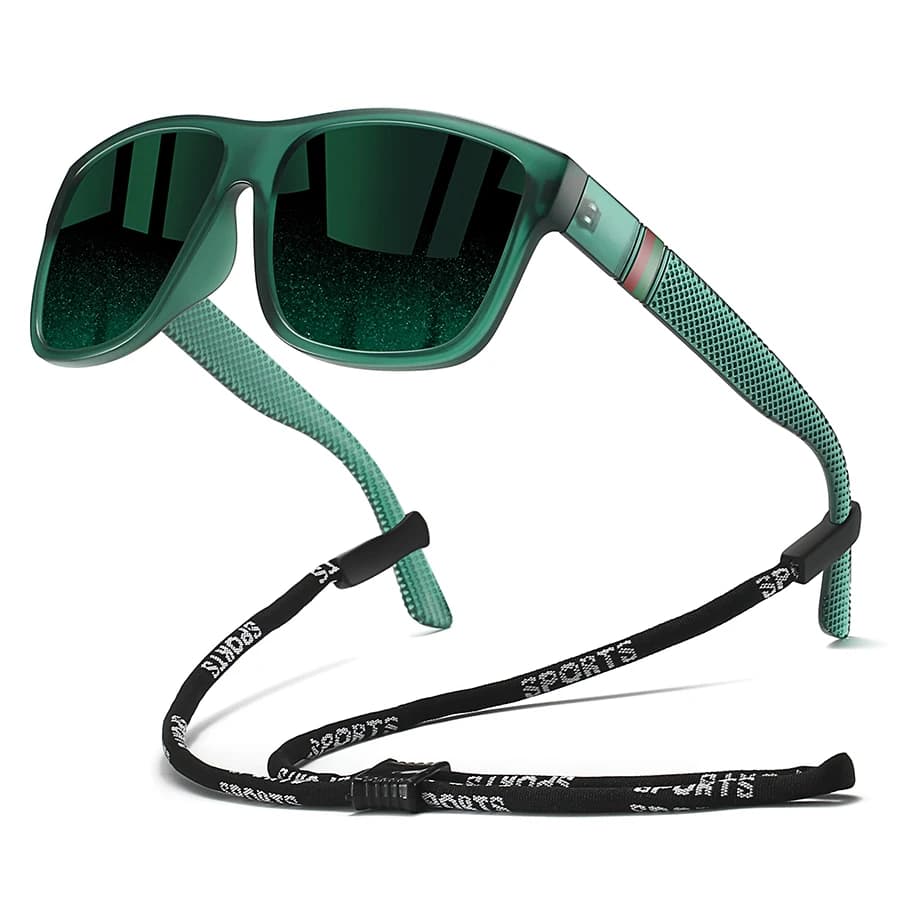 Lunettes carrées classiques avec chaîne pêche - Style tendance coloré léger pour conduite et activités extérieures