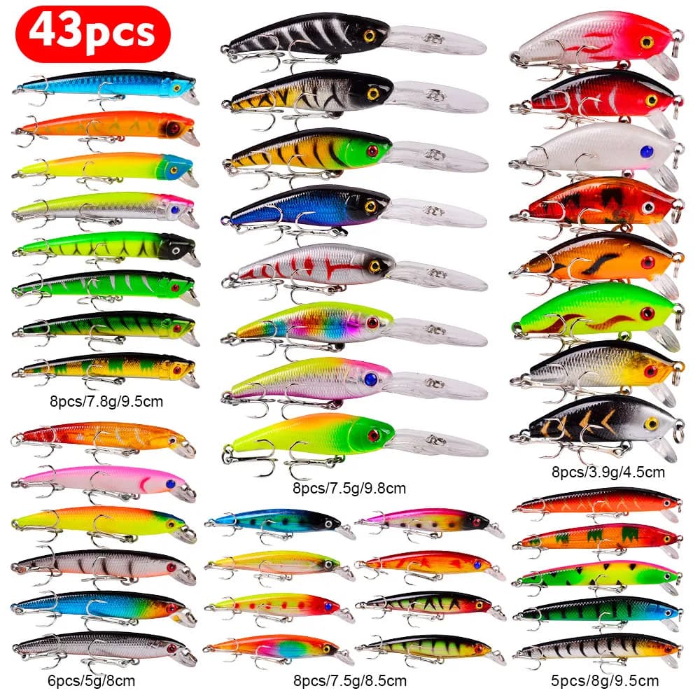Kit leurres durs mini minnow flottants - Crankbaits wobblers pour pêche des carnassiers