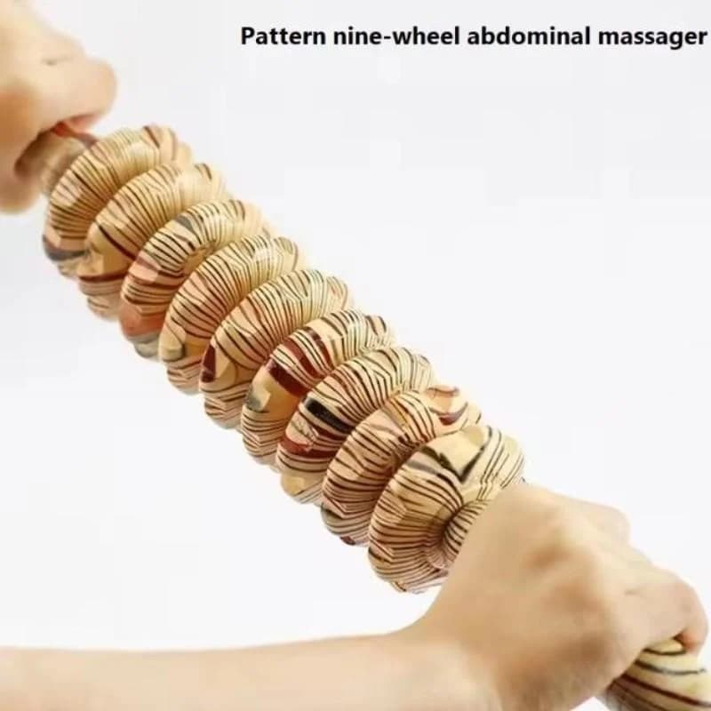 Rouleau de massage en bois 9 roues pour drainage lymphatique - Outil de scraping corporel manuel Hemu