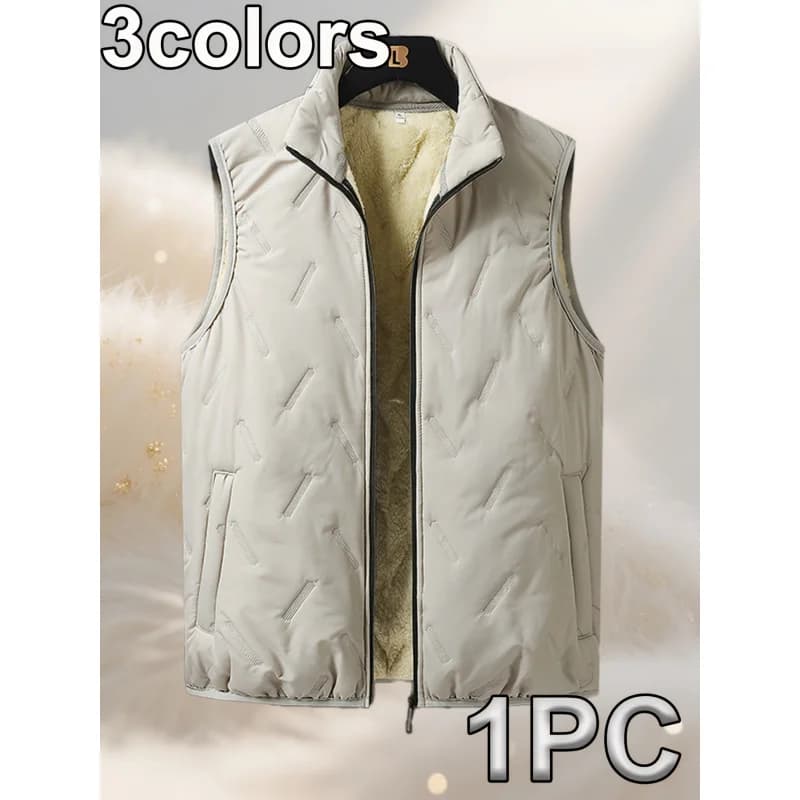 Gilet homme col montant coton automne hiver - Veste sans manches casual biker taille plus chaude