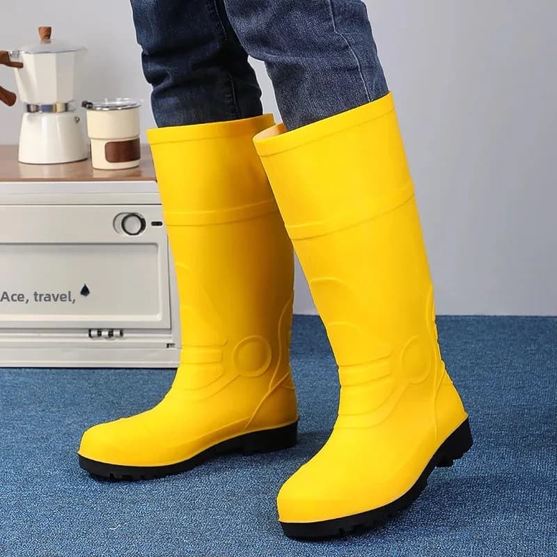 Bottes de pluie homme hautes épaisses jaunes givrées cuisine extérieur travail chaussures imperméables
