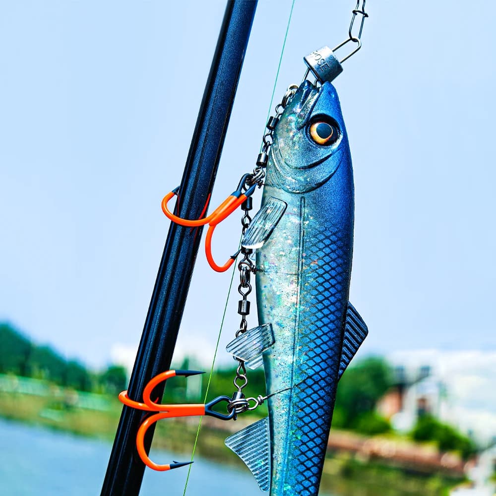 Spinpoler multi-depth rolling swivel flame stinger rig UV-actif hameçon plombé leurre souple swimbait