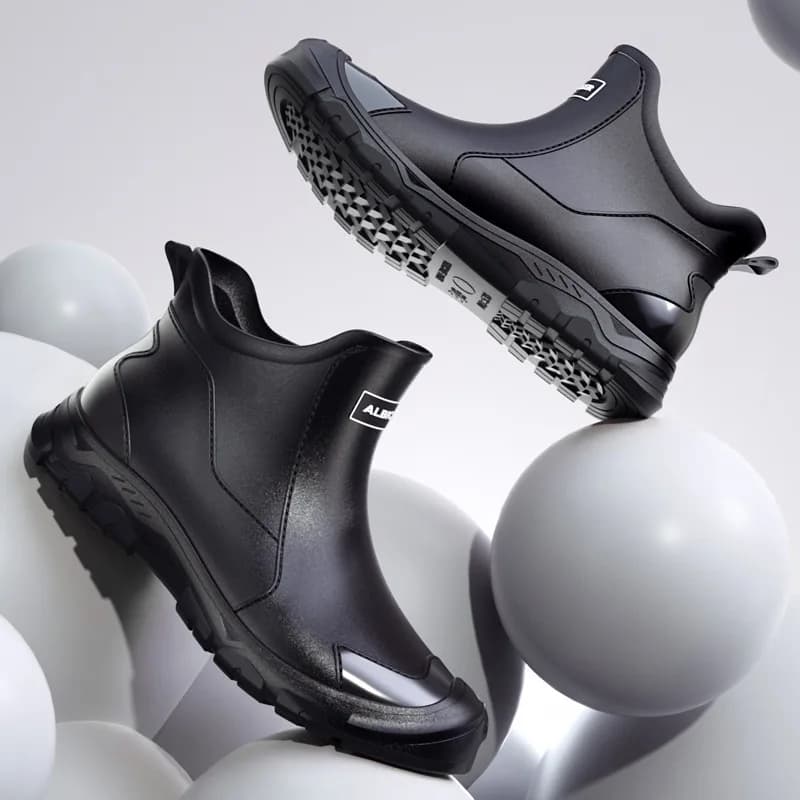 Bottes de chantier basses PVC à talon épais pour pêche construction antidérapantes confortables slip-on