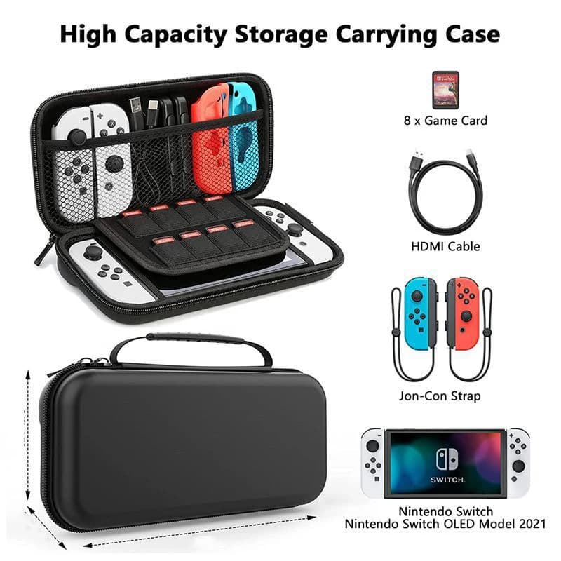 Étui de transport pour Nintendo Switch OLED avec 20 cartouches de jeu - Coque rigide protectrice