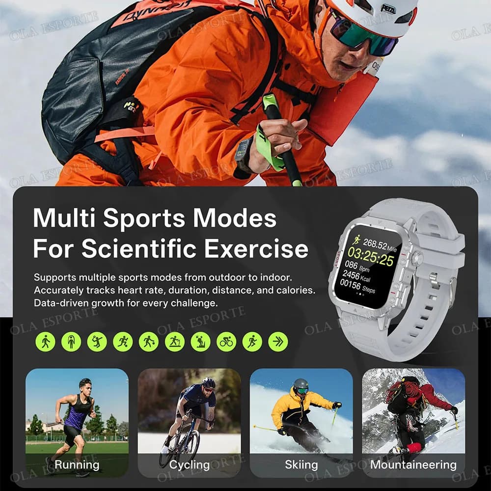 Smartwatch Militaire Homme Femme 2025 - GPS Intégré, Surveillance Cardiaque, Étanche, Compatible iOS Android
