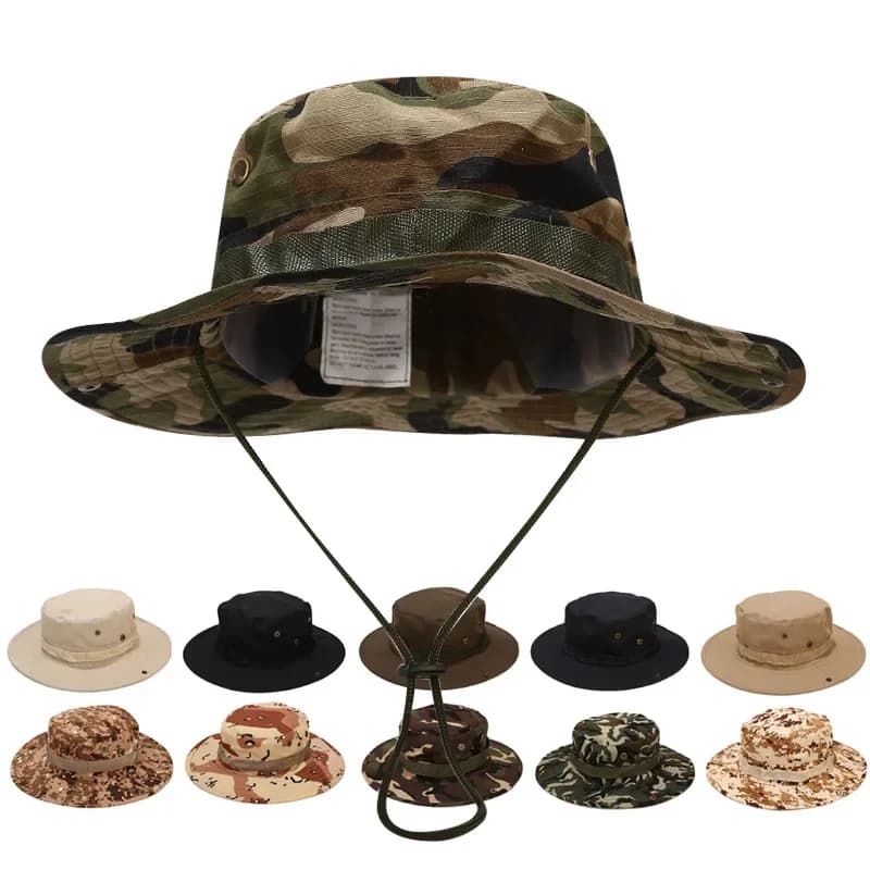 Chapeau camouflage pêche bord rond - Protection solaire randonnée pêche montagne unisexe