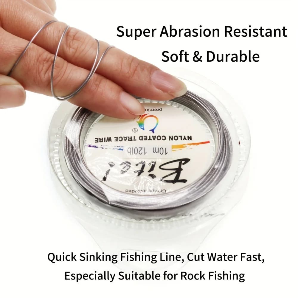 Leader acier pêche mer 10m X7 nylon : 2 fils 0.2-1mm pour bar et gros carnassiers (5-150LB)