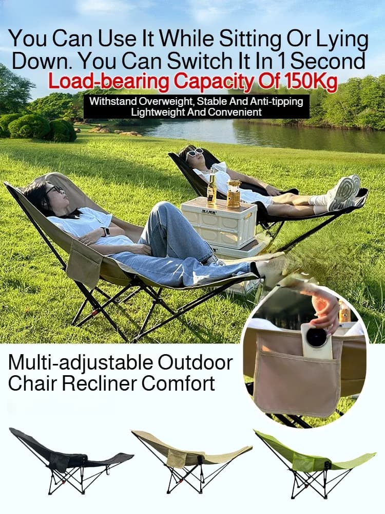 Chaise pliante relax avec repose-pieds pour pause déjeuner pêche - Camping, plage, détente extérieure