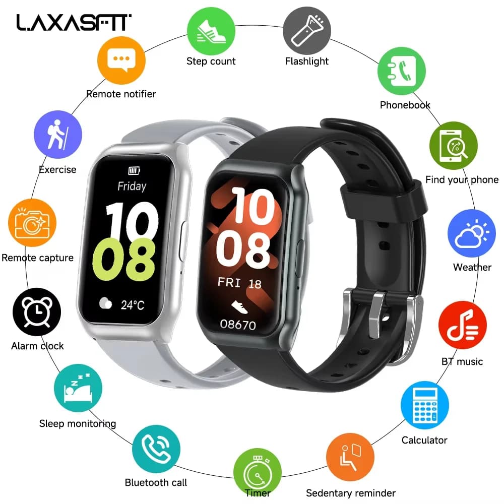 Smartwatch LAXASFIT pour pêche : monitoring sommeil, lampe torche, assistant vocal, étanche, appels Bluetooth