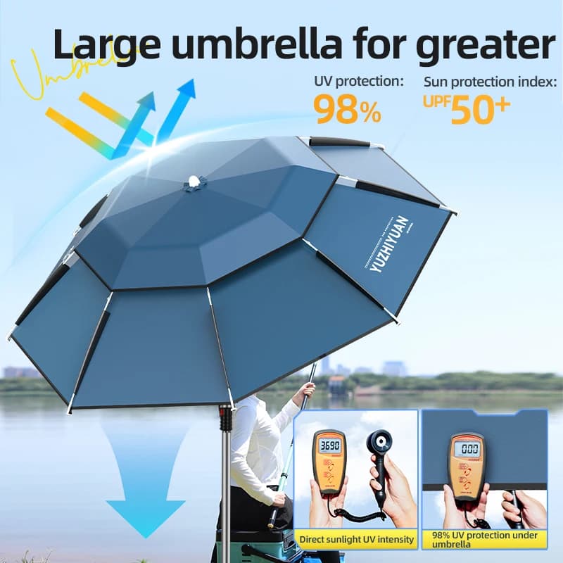 Parapluie de pêche télescopique YUZHIYUAN protection UV 50+ pliable avec ancre sable voyage