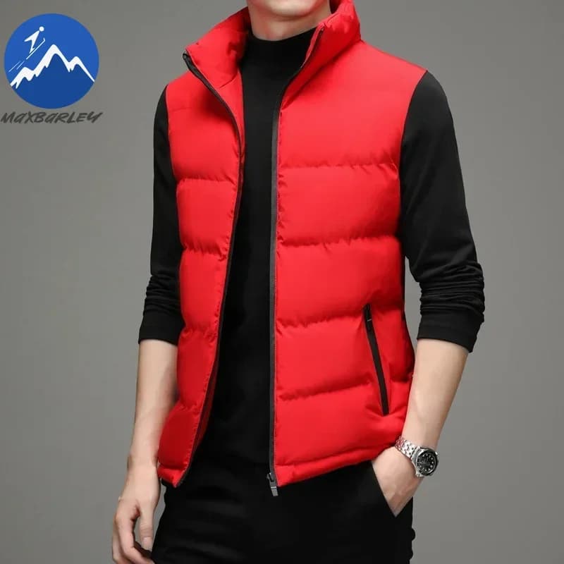 Veste hiver 2025 sans manches homme chaude et légère coupe-vent doublure coton col montant