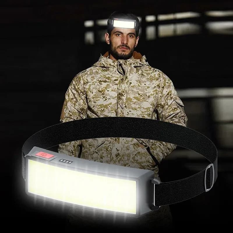 Lampe frontale COB portable rechargeable USB multifonction pêche camping escalade randonnée