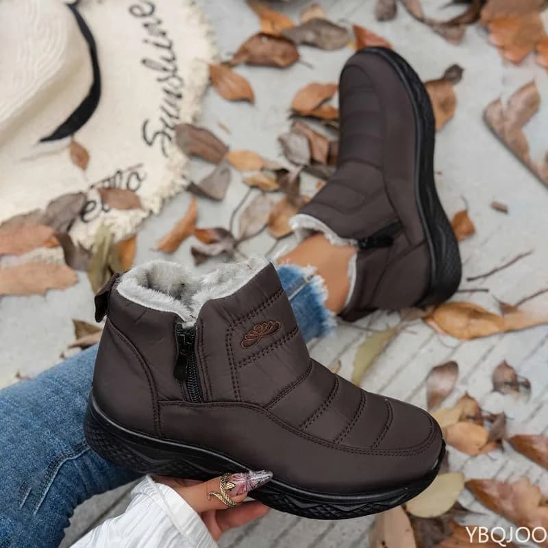 Bottes neige semelle épaisse velours épaissi 2024 unisexe plate large coton hiver pêche