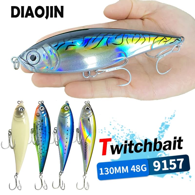 Leurre pencil 130mm 48g flottant pour truite de mer - Twitchbait 3D pêche au twitch saltwater