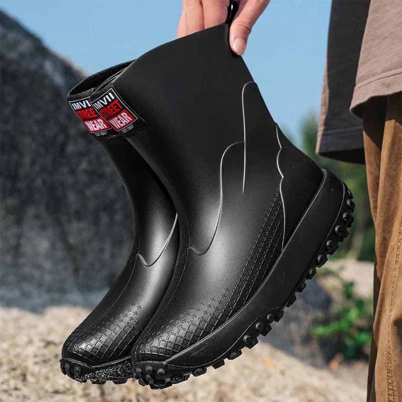 Bottes de randonnée homme imperméables antidérapantes en PVC à motif filet et crampons caoutchouc pour extérieur