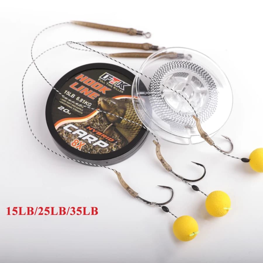 Ligne de pêche carpe NGB 20m sans plomb camouflage 8 brins pour feeder et hair rig