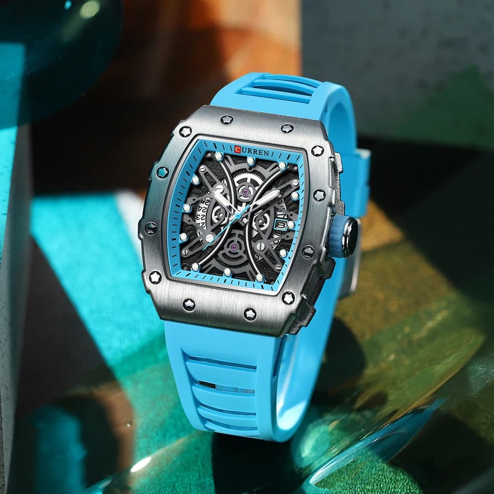 Montre homme CURREN 3D top marque quartz acier inox étanche créative bracelet silicone horloge