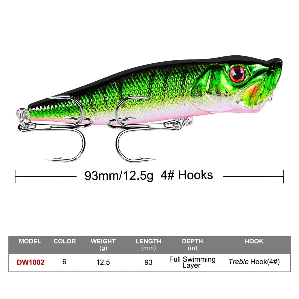 Leurre popper 93mm/12.5g FLYSAND - Appât surface topwater - Wobbleur dur pêche carnassiers