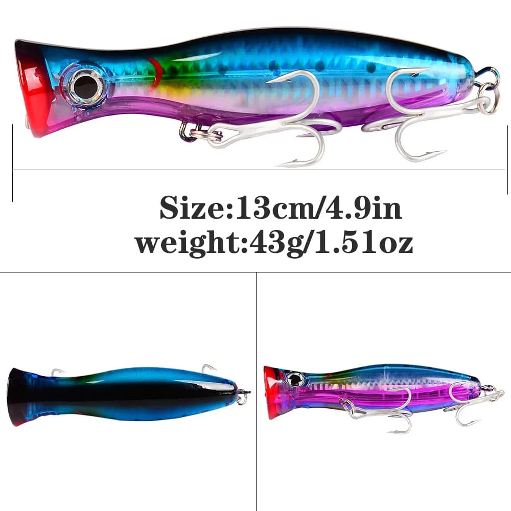 Popper PROBEROS 13cm 43g - leurre dur surface avec 2 triples hameçons pour pêche carpe