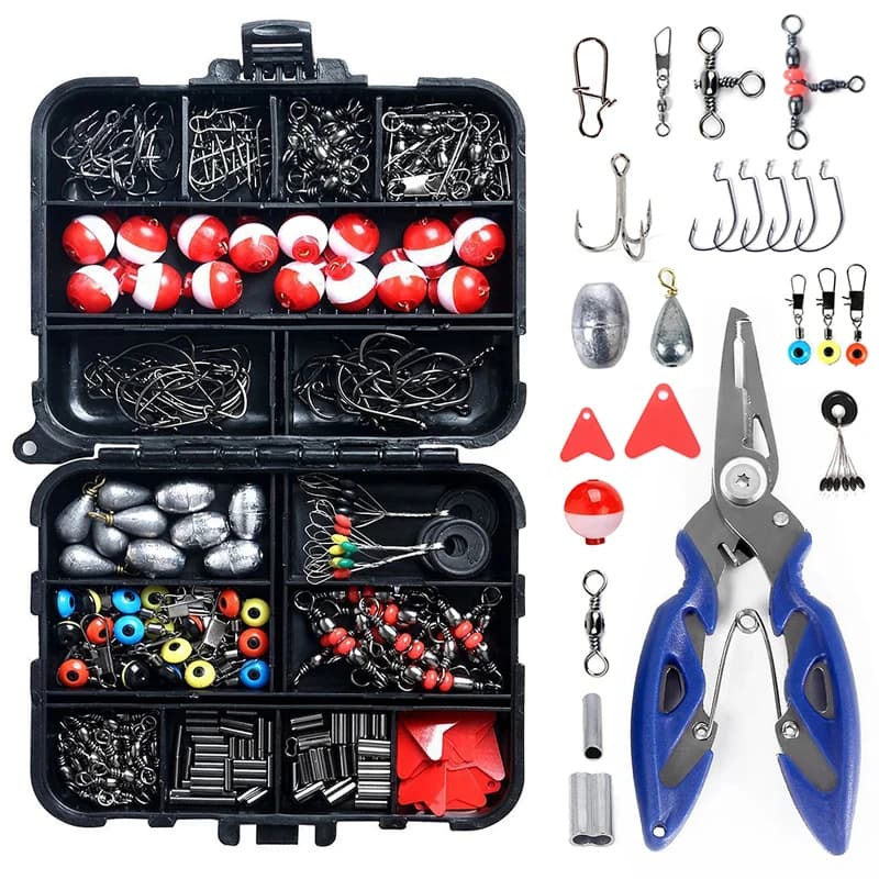 Coffret de pêche 263 accessoires avec boîte à leurres, hameçons, plombs, émerillons et pinces