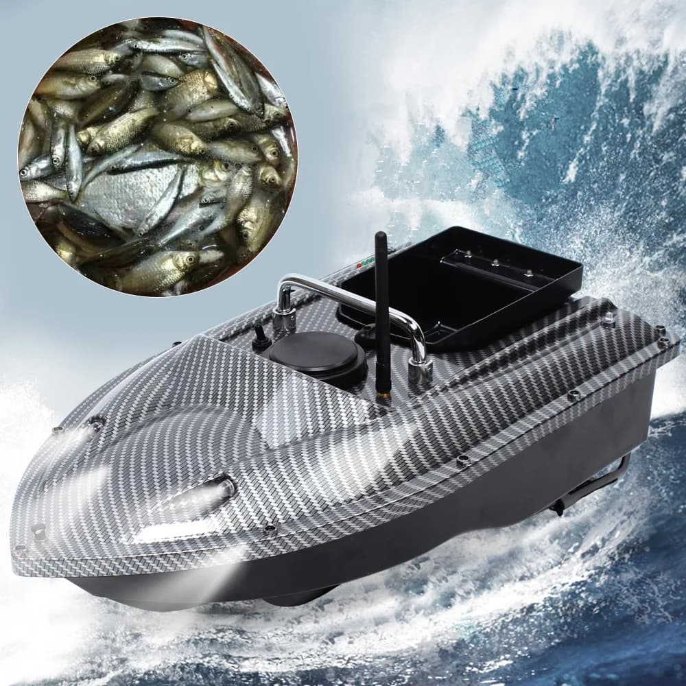 Bateau appât radiocommandé GPS grande capacité 500m portée avec éclairage LED croisière noir