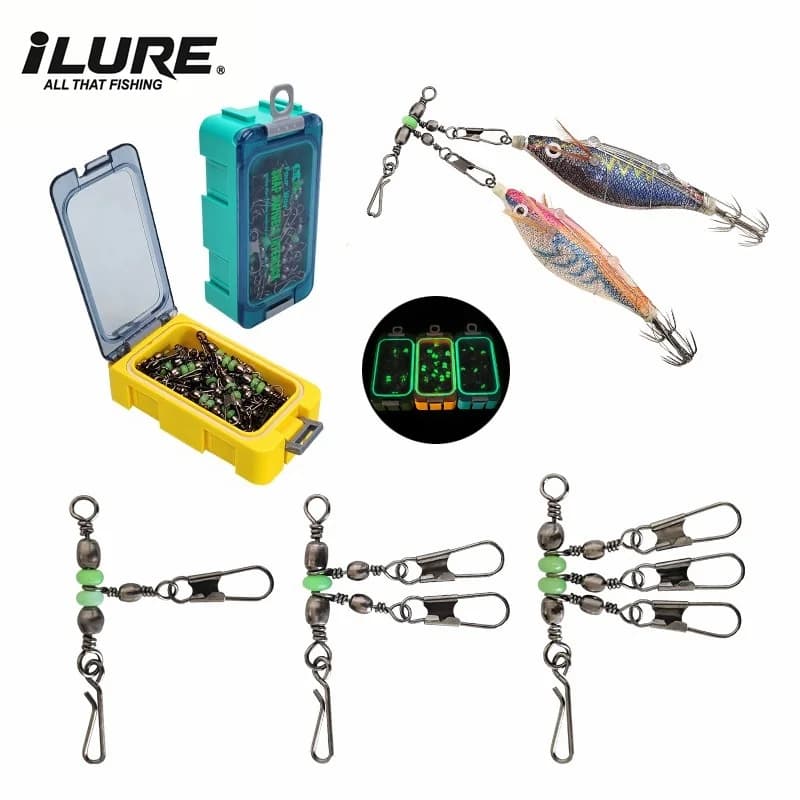 Leurre calmar lumineux avec émerillon roulement - Accessoire pêche nocturne connecteur solide