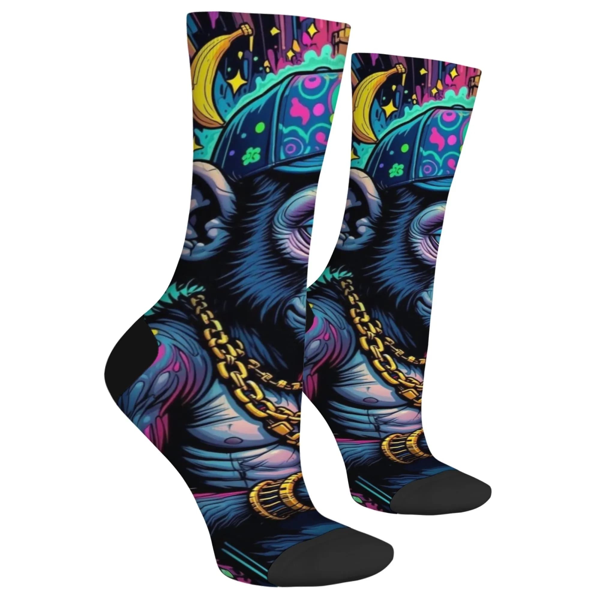 Chaussettes drôles hip-hop avec singe heureux - Style Harajuku pour hommes, cadeau original