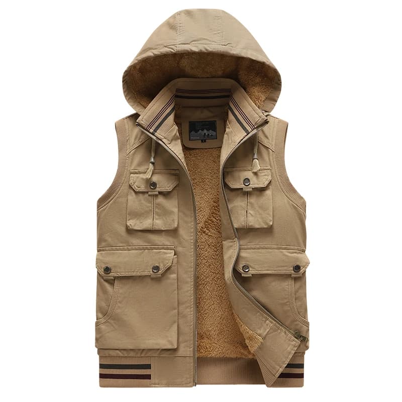 Gilet homme chaud hiver sans manches en laine et coton, vestes casual épais pour pêche