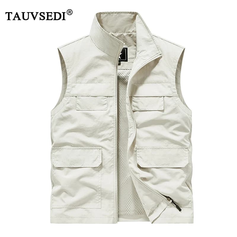 Veste sans manches pêche homme été respirante multi-poches cargo loose décontractée