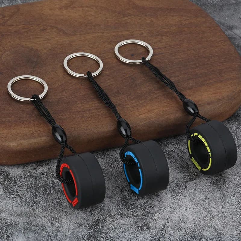 Porte-clés pneu caoutchouc souple - Accessoire pêche unisexe corde sac à dos cadeau