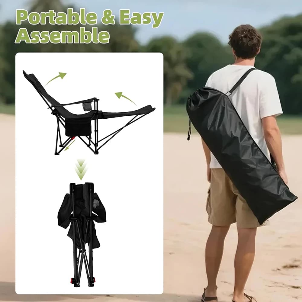Chaise pêche camping pliante légère avec repose-tête rangement gobelet sac transport randonnée plage