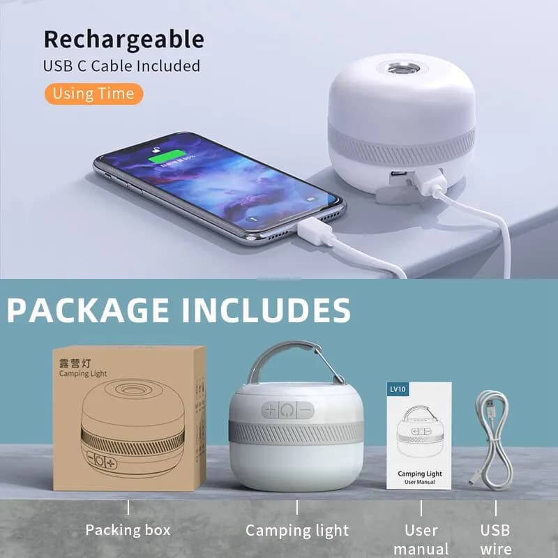Lampe de camping NATFIRE LV10 rechargeable USB-C 230h, 5 couleurs pour tente, pêche de nuit et urgence en plein air