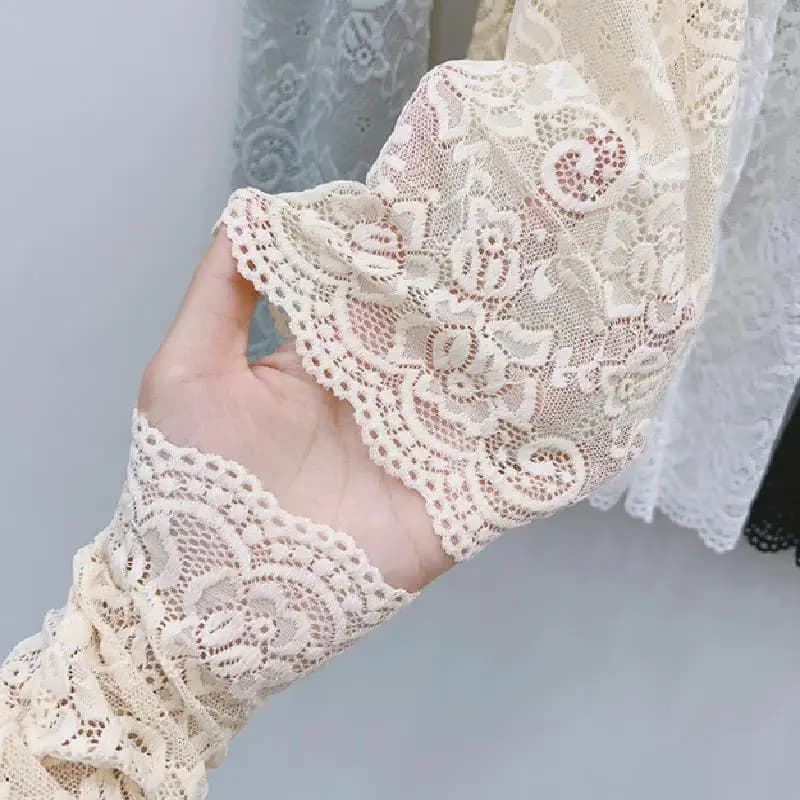 Manchons bras été soie glacée dentelle protection UV pêche conduite gants sans doigts noir blanc