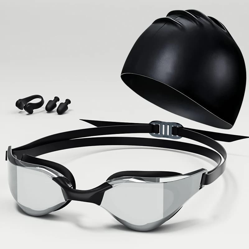 Lunettes de natation professionnelles adulte avec pince-nez bouchons d'oreilles et bonnet - HD étanches