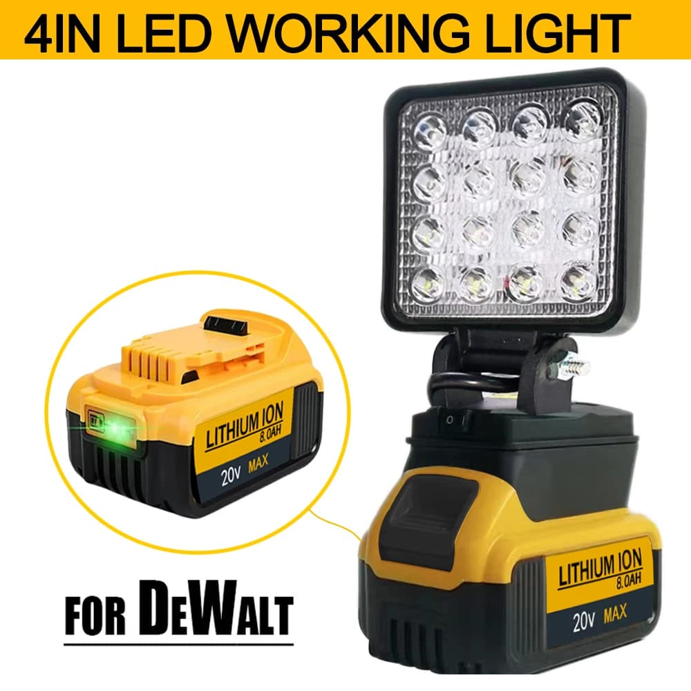 Lampe LED pour batterie Dewalt 18V portable pêche travail urgence sans batterie ni USB