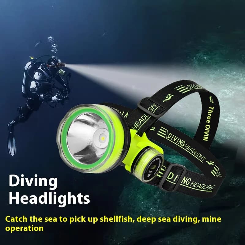 Lampe frontale plongée étanche 350m rechargeable pour pêche sous-marine et spearfishing