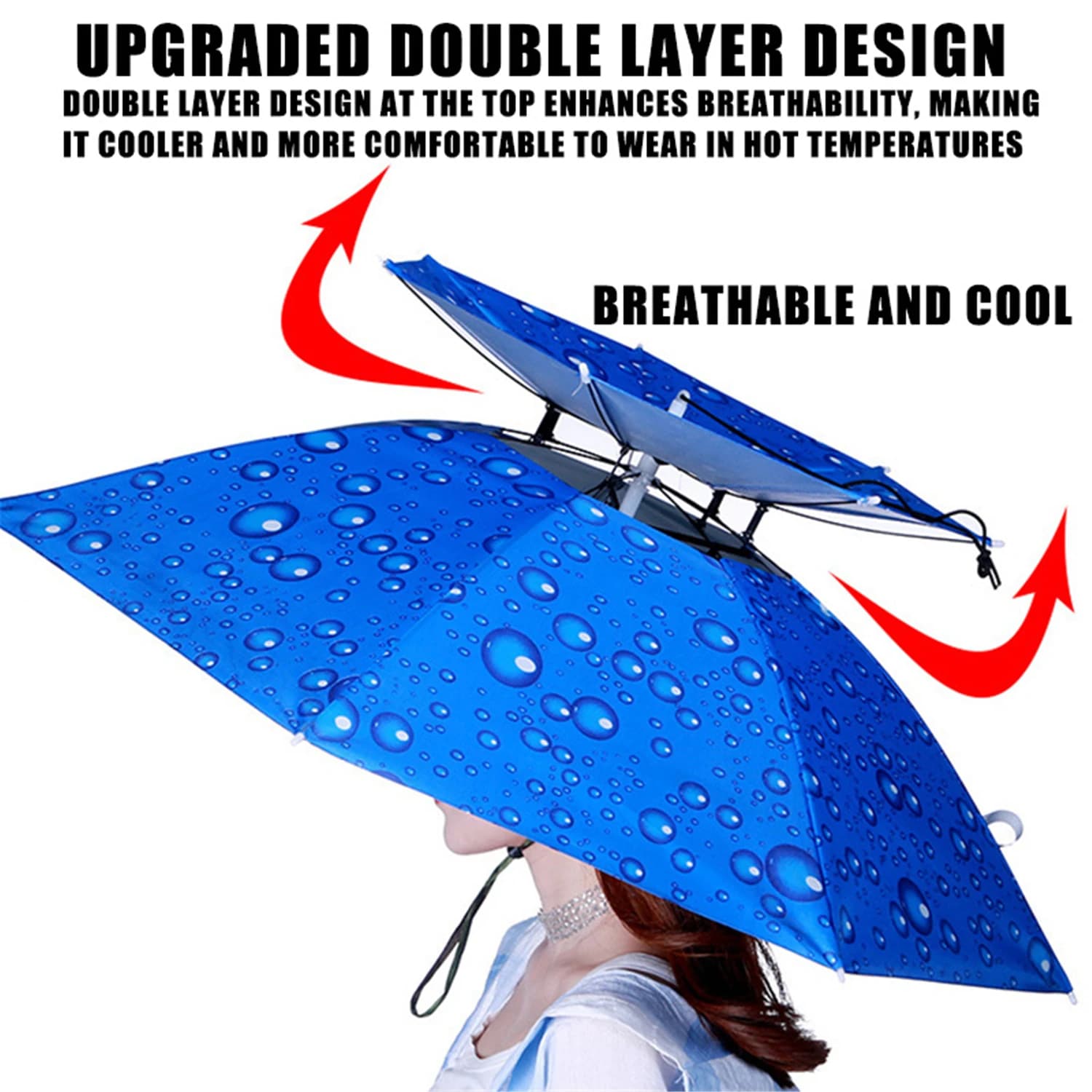 Chapeau parapluie pliable double couche - Protection UV et imperméable pour pêche plage