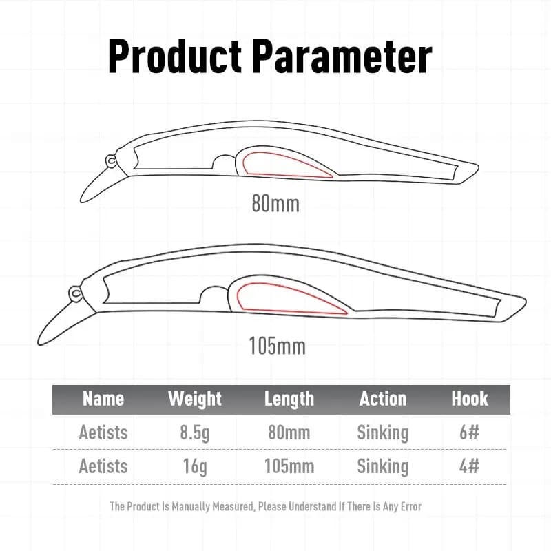 Leurre de pêche Silence Sinking Minnow 80mm 105mm, appât dur jerkbait pour bar et carnassiers